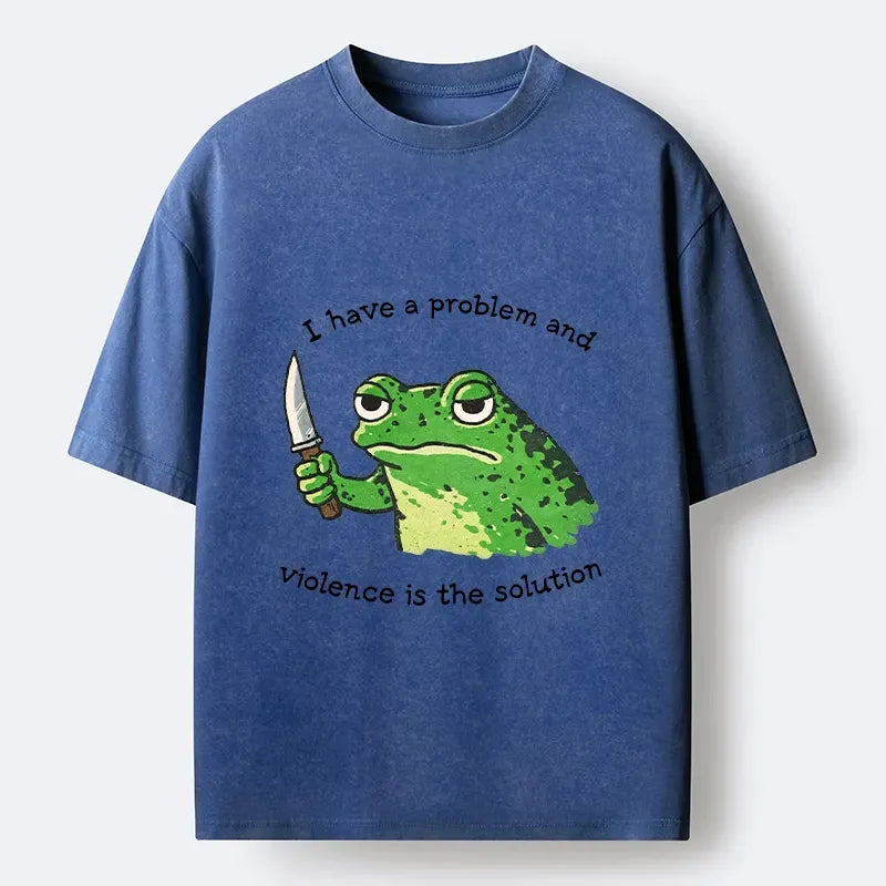 Knife Frog Washed T-Shirt for Streetwear