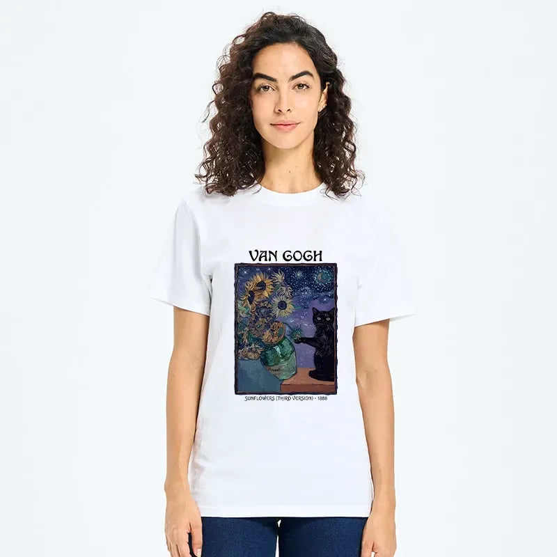 Unisex classic cat t-shirt with sunflower art