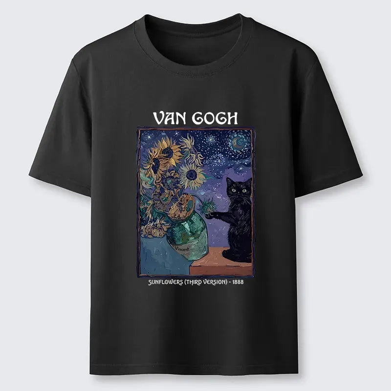 Unisex classic cat t-shirt with sunflower art