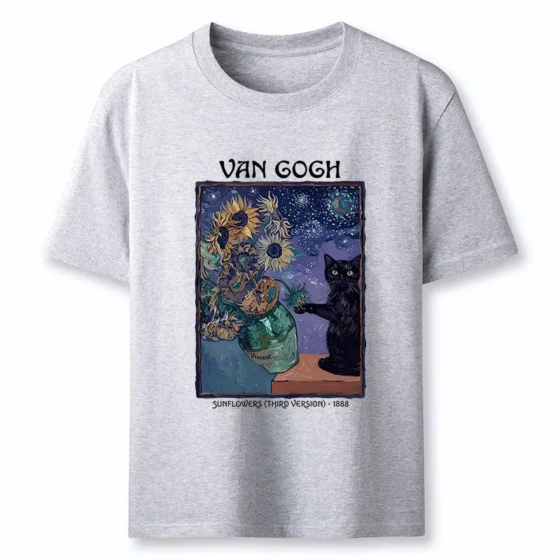 Unisex classic cat t-shirt with sunflower art