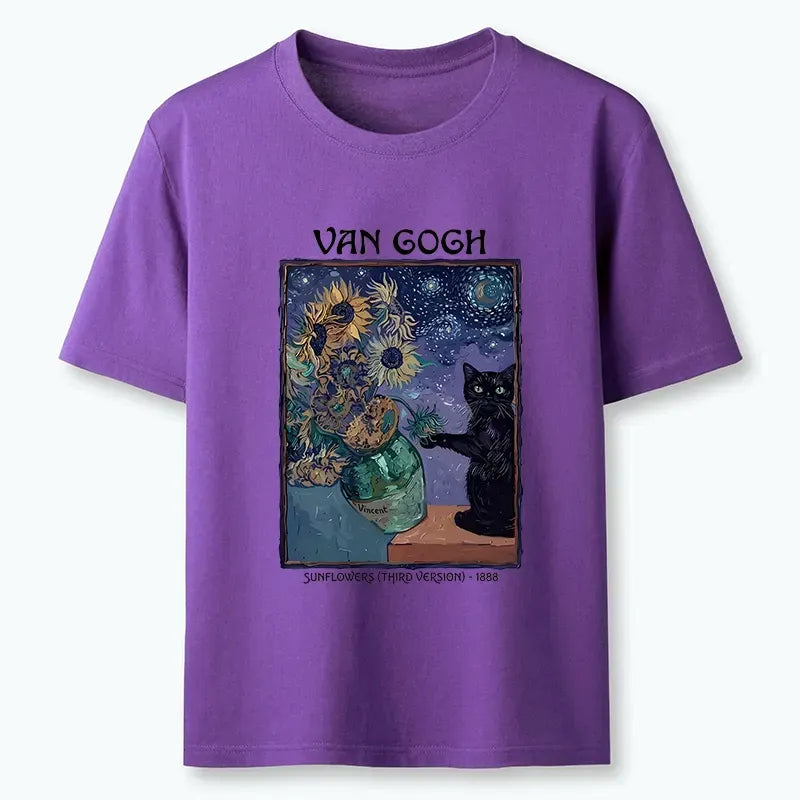 Unisex classic cat t-shirt with sunflower art
