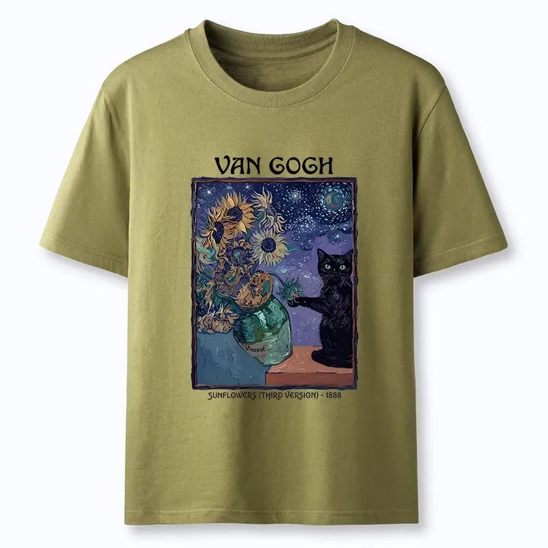 Unisex classic cat t-shirt with sunflower art
