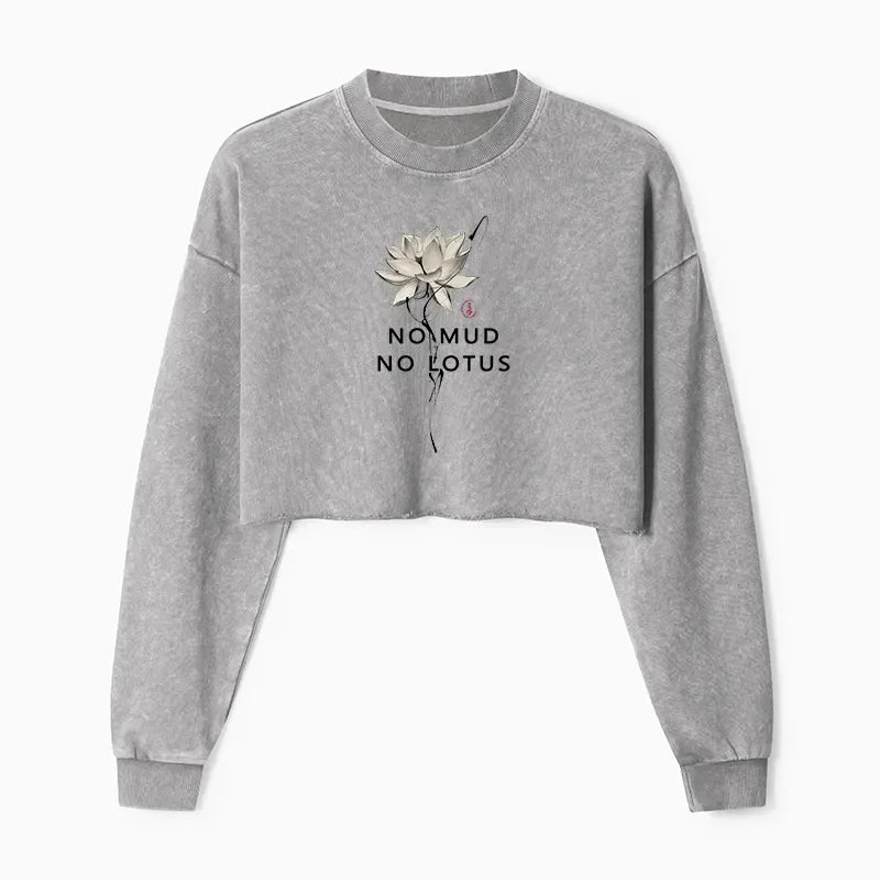 Kyoto-Lion Japanese Zen Lotus Washed Crop Sweatshirt