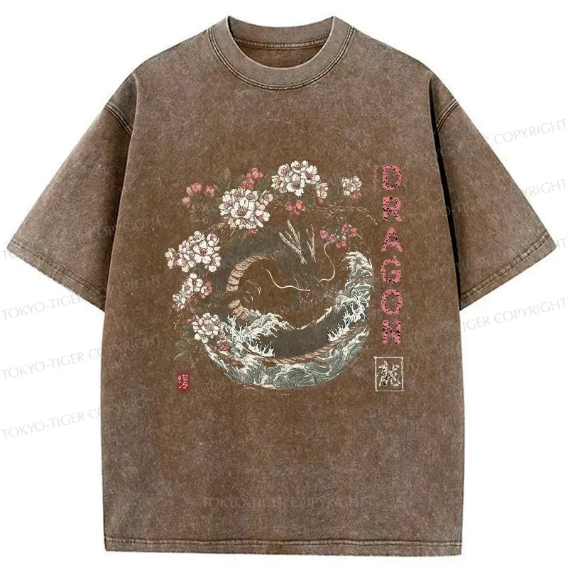 Kyoto-Lion The Sakura Dragon Meets Wave Washed T-Shirt