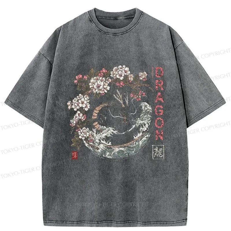 Japanese Sakura Dragon Washed T-Shirt