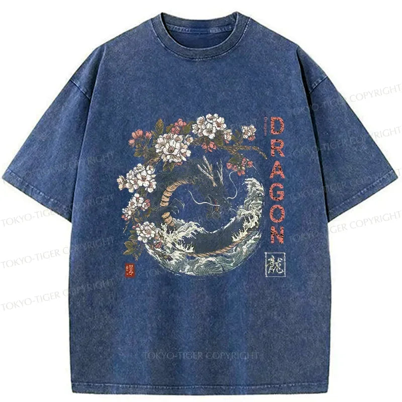 Japanese Sakura Dragon Washed T-Shirt