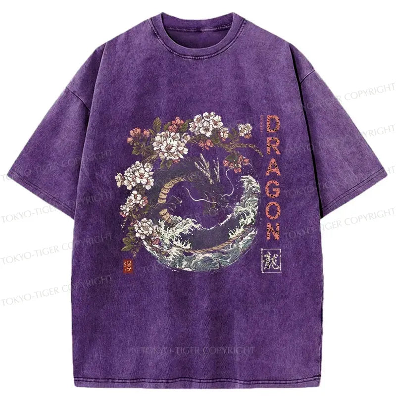Japanese Sakura Dragon Washed T-Shirt