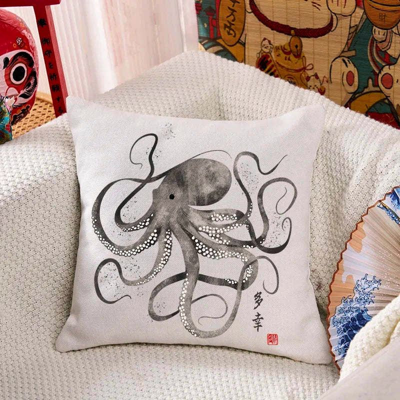Kyoto Japanese Calligraphy Octopus Pillow