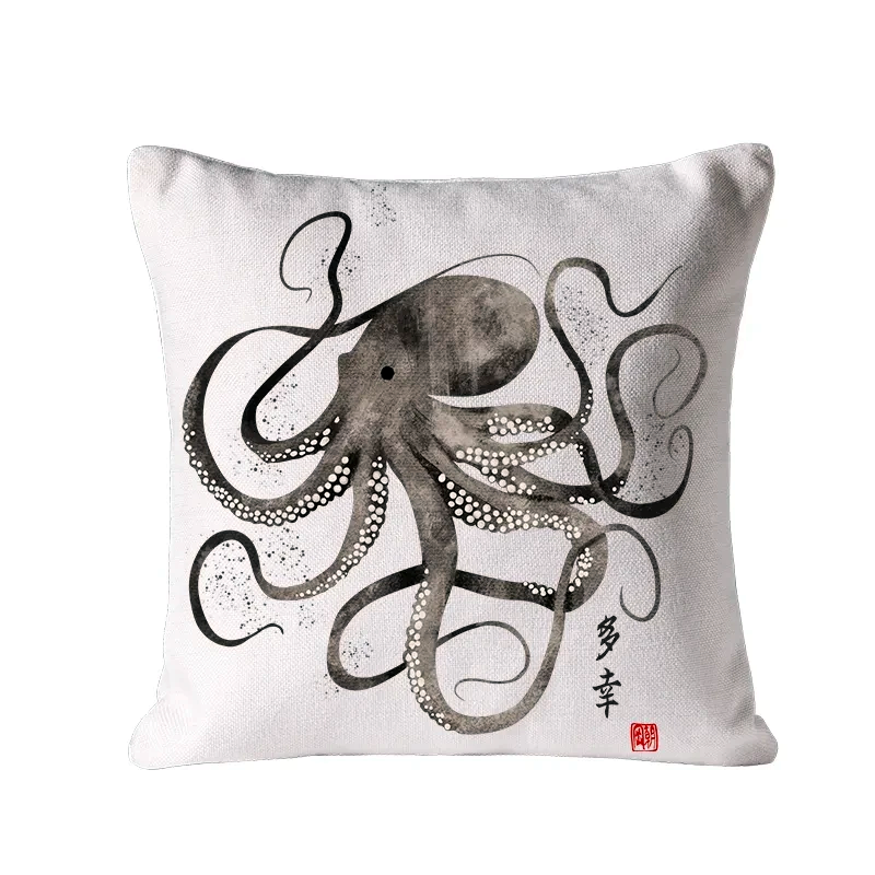 Vintage Japanese Art Pillow for Living Room