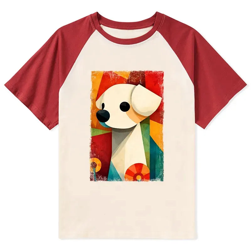 Japanese Retro Puppy Raglan T-shirt for Daily Wear