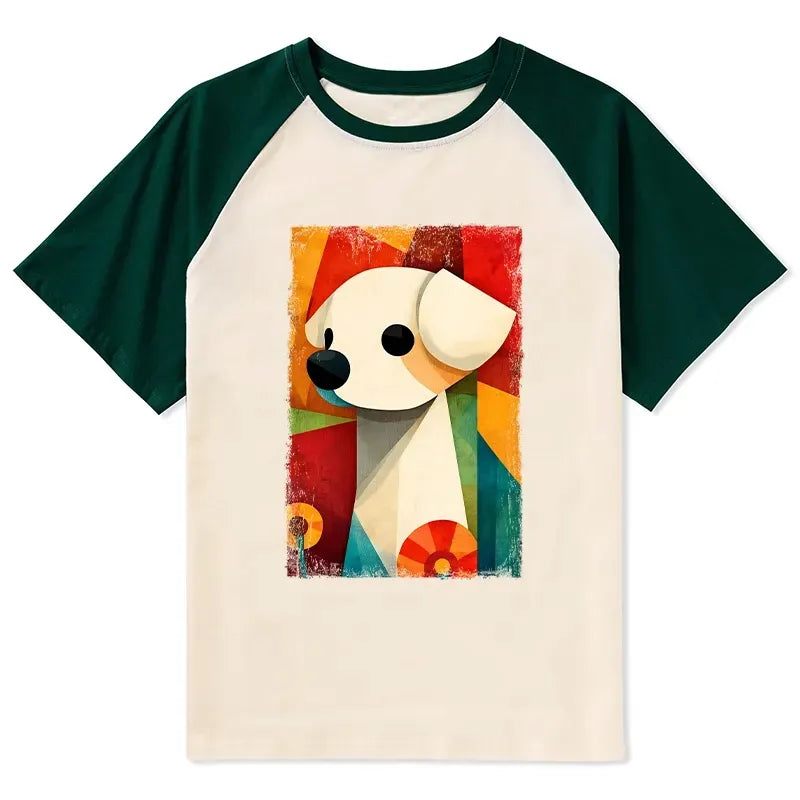 Unisex Puppy Art Raglan Shirt for Summer