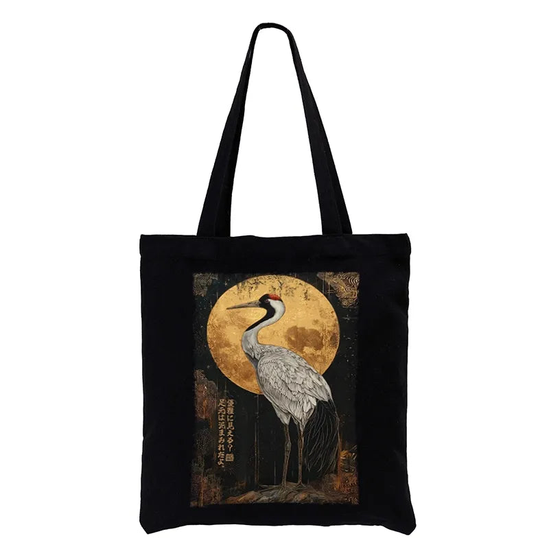 Kyoto-Lion Vintage Japanese Crane Kanji Tote Bag