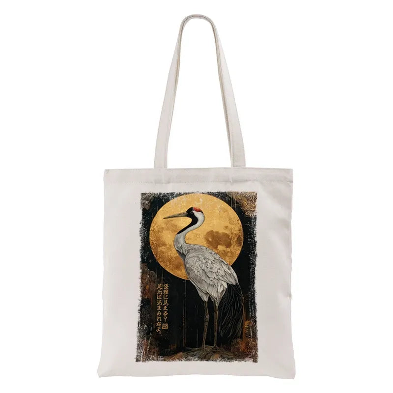 Kyoto-Lion Vintage Japanese Crane Kanji Tote Bag