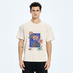 Kyoto-Lion Lotus Art Floral Vibe Washed T-Shirt