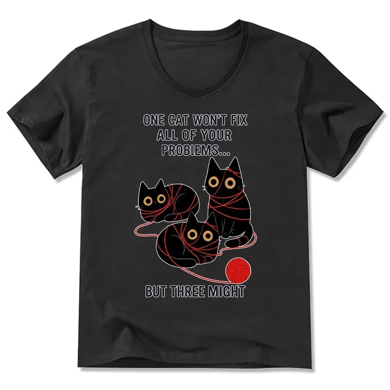 Kyoto-Lion Three Cats Fix All Problems V-Neck Classic T-Shirt