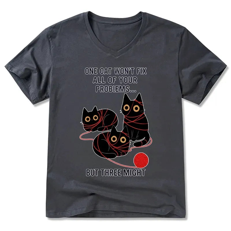 Three Cats Fix All Problems V-Neck T-Shirt