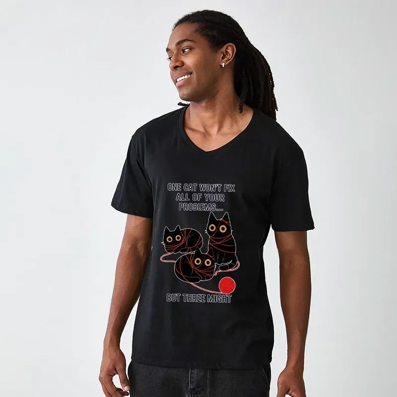 Three Cats Fix All Problems V-Neck T-Shirt