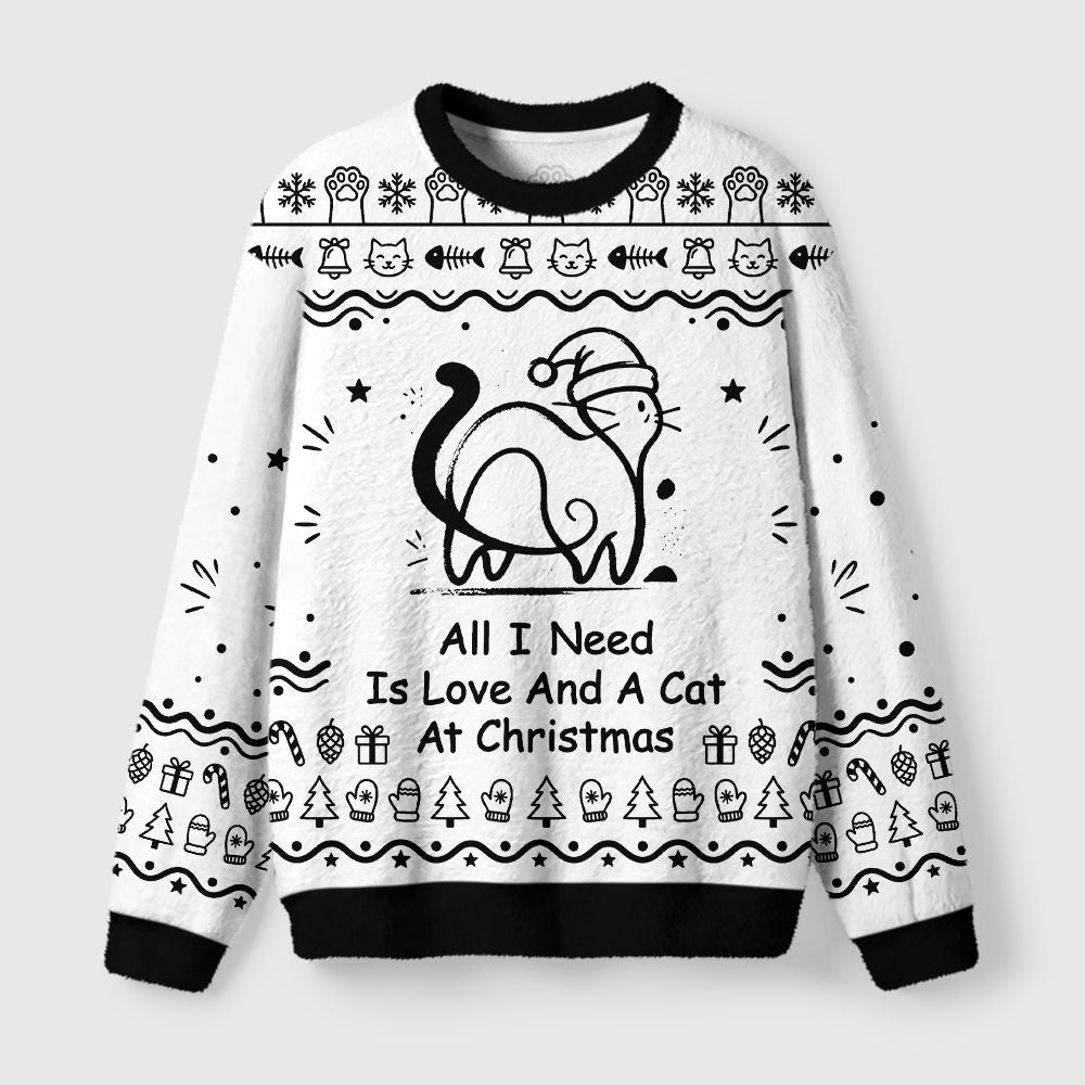 Kyoto-Lion Sweet Cat And Love Vibe Fuzzy Christmas Ugly Sweatshirt