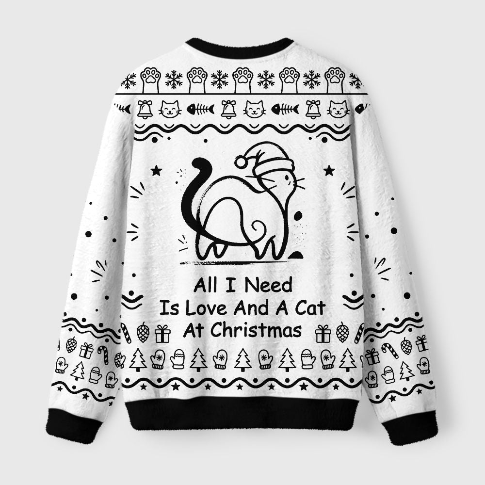 Kyoto-Lion Sweet Cat And Love Vibe Fuzzy Christmas Ugly Sweatshirt