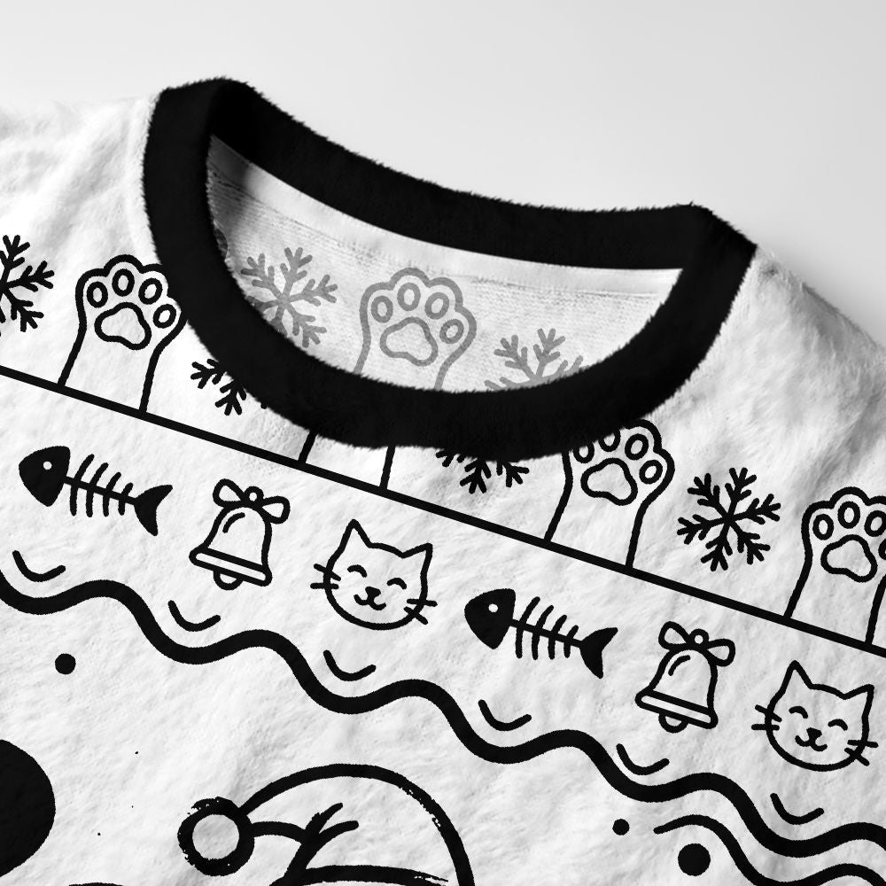 Kyoto-Lion Sweet Cat And Love Vibe Fuzzy Christmas Ugly Sweatshirt