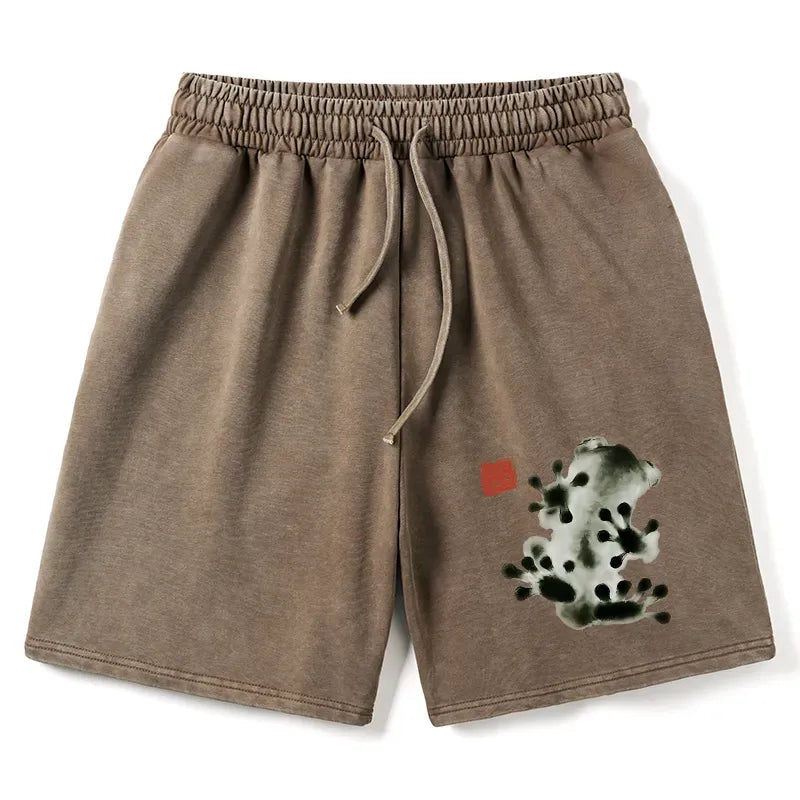 Japanese Ink Painting Frog Washed Shorts