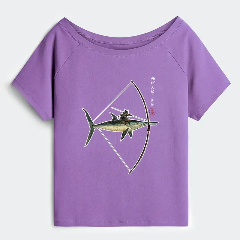 Japanese retro off shoulder t-shirt for women