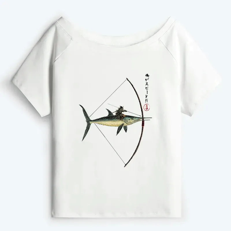 Japanese retro off shoulder t-shirt for women
