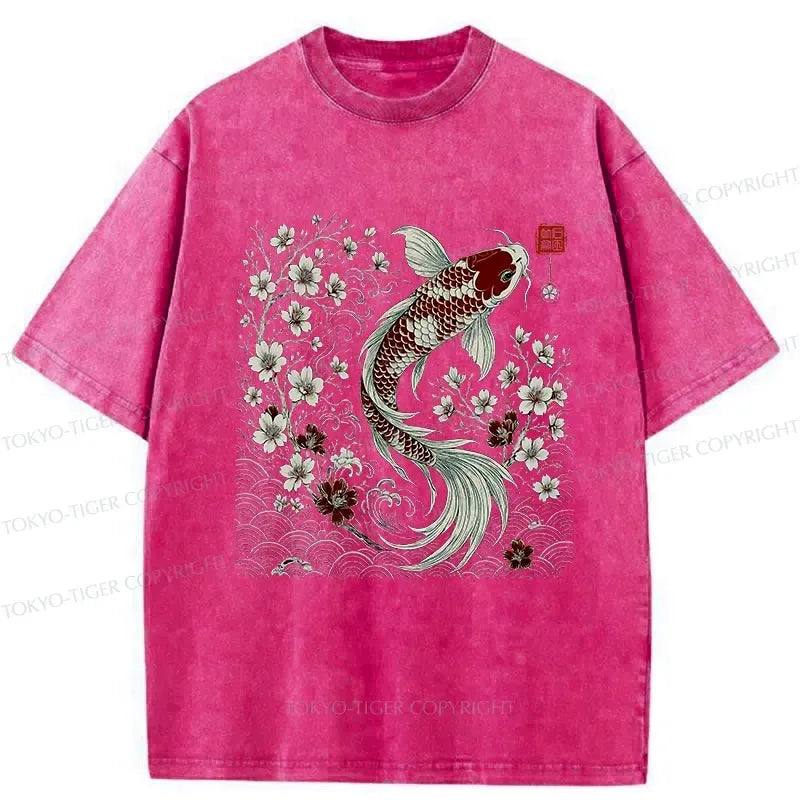 Kyoto-Lion Vintage Sakura And Koi Washed T-Shirt