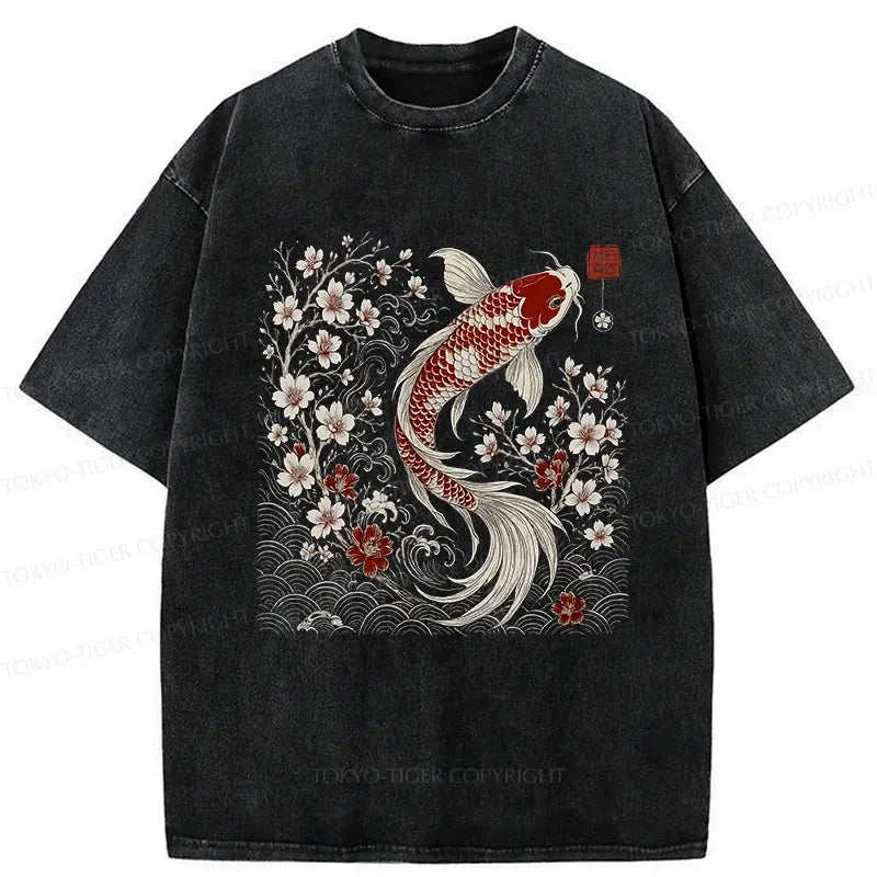 Kyoto-Lion Vintage Sakura And Koi Washed T-Shirt