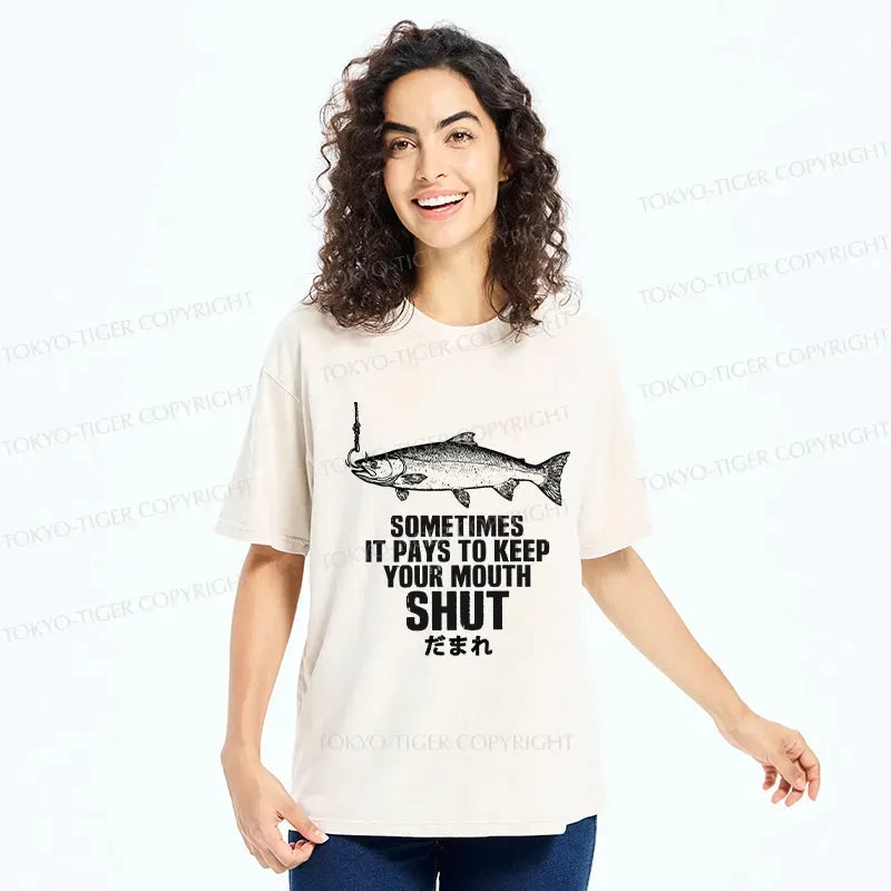 Kyoto-Lion Funny Fish Shut Up Washed T-Shirt