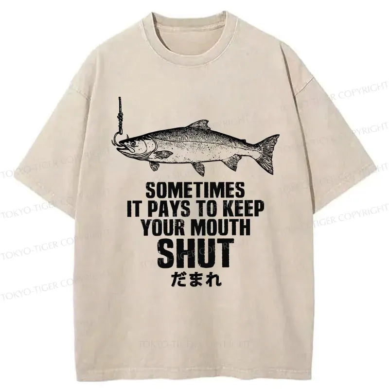 Kyoto-Lion Funny Fish Shut Up Washed T-Shirt