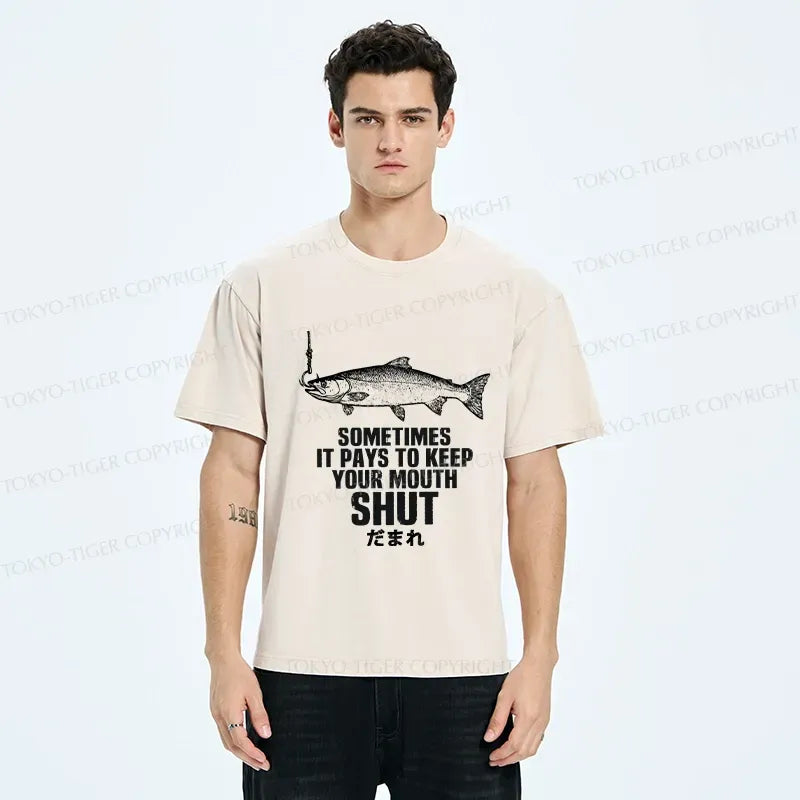 Kyoto-Lion Funny Fish Shut Up Washed T-Shirt