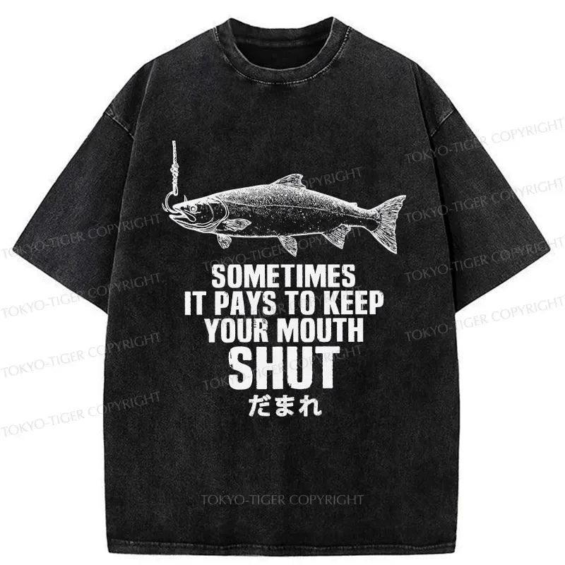 Kyoto-Lion Funny Fish Shut Up Washed T-Shirt