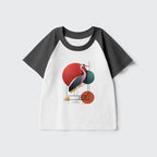 Kyoto-Lion Geometric Crane Art Kids Raglan T-shirt
