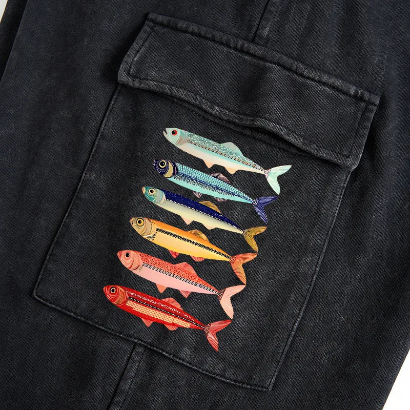 Kyoto-Lion Colorful Fish Stack Washed Utility Sweatpants