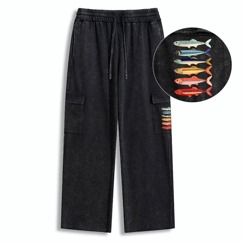 Kyoto-Lion Colorful Fish Stack Washed Utility Sweatpants