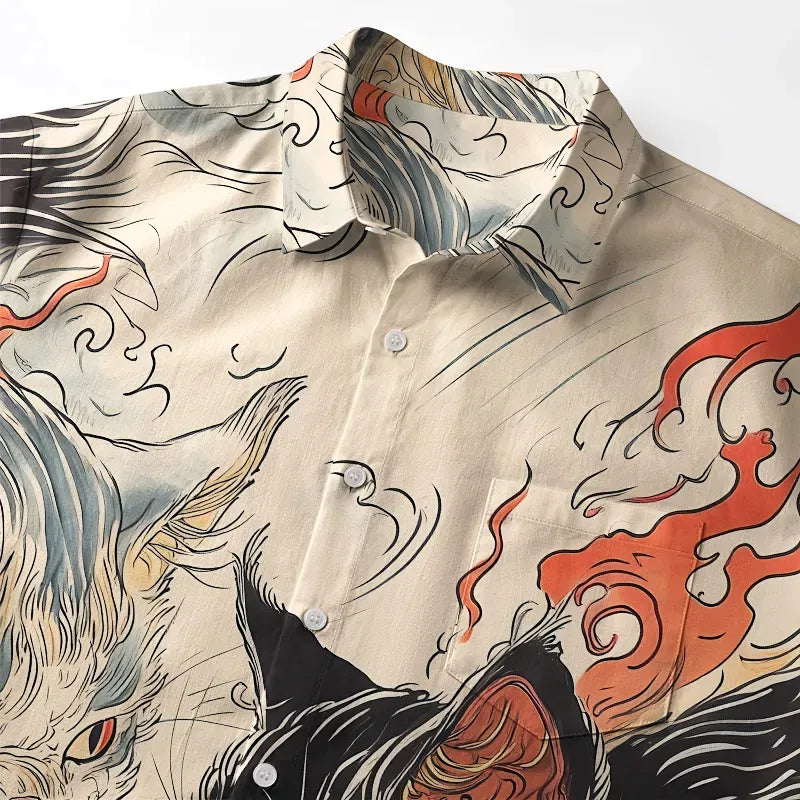 Kyoto lion cat auspicious clouds shirt
