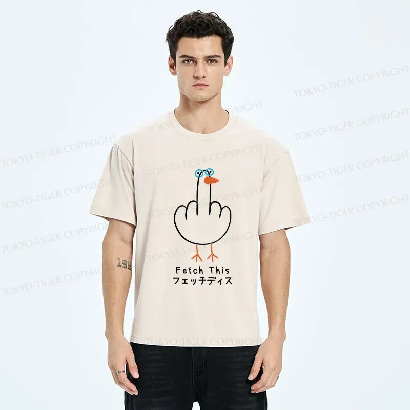 Kyoto-Lion Funny Middle Finger Goose Washed T-Shirt