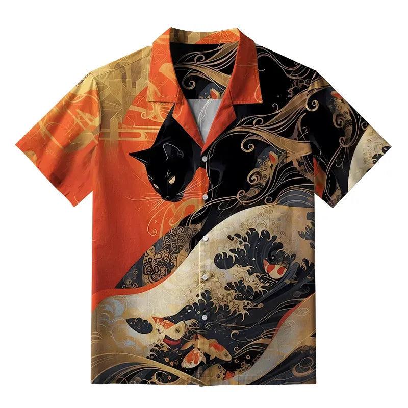 Black Cat Retro Shirt for Beach Festival