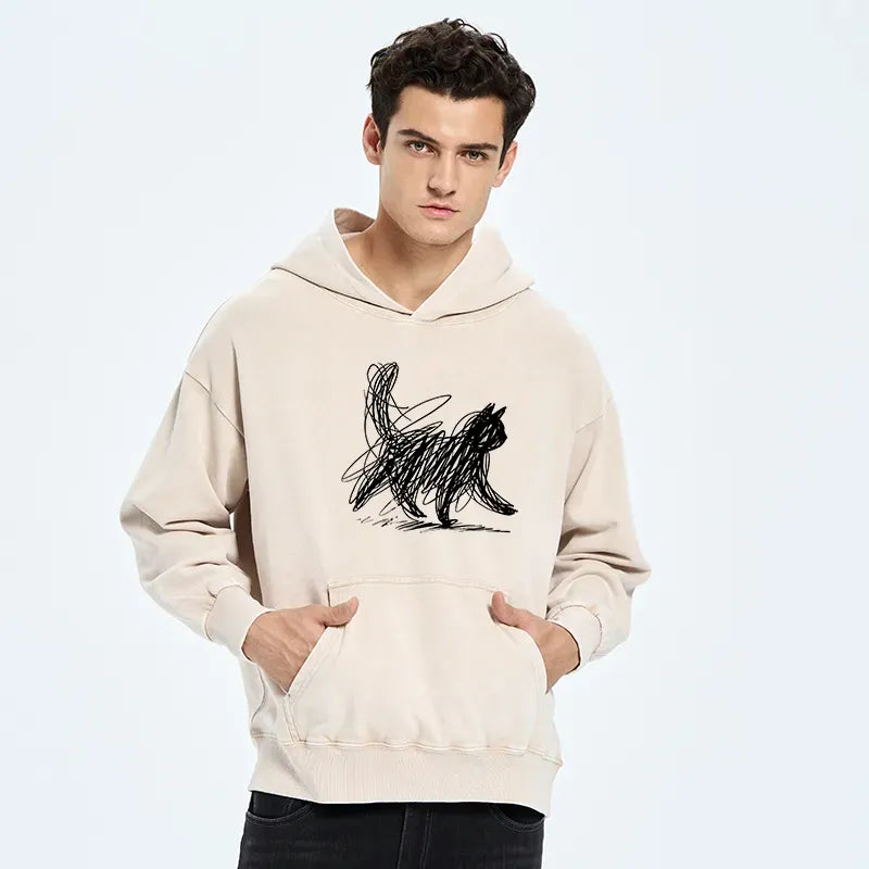 Japanese minimalist cat art hoodie