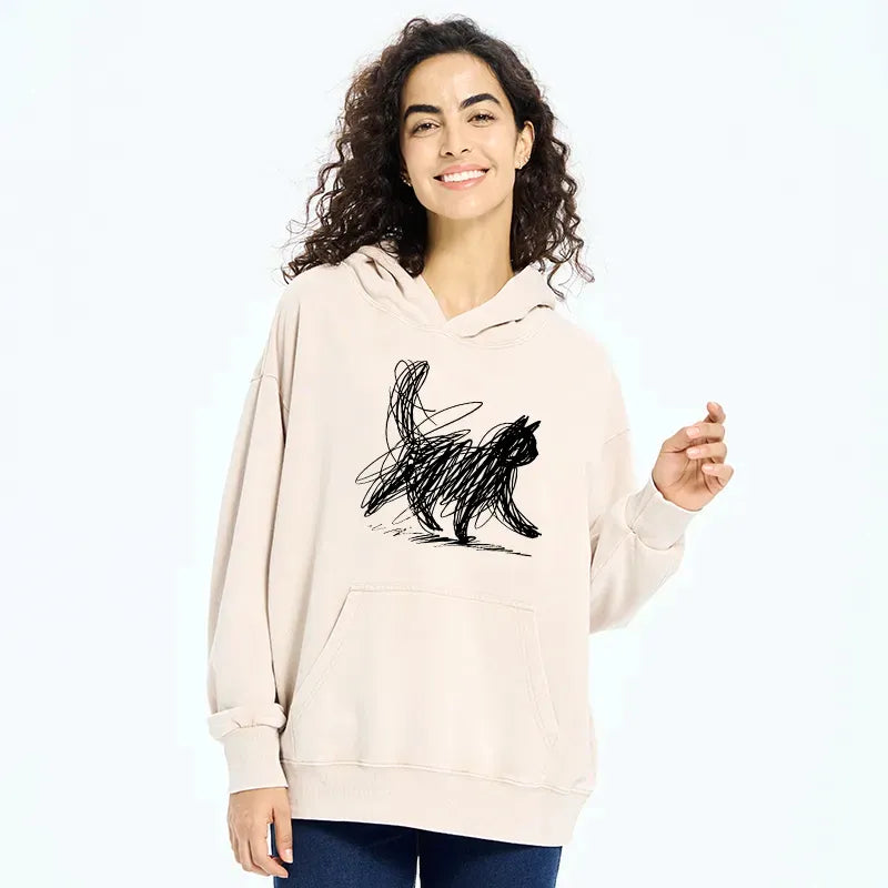 Japanese minimalist cat art hoodie