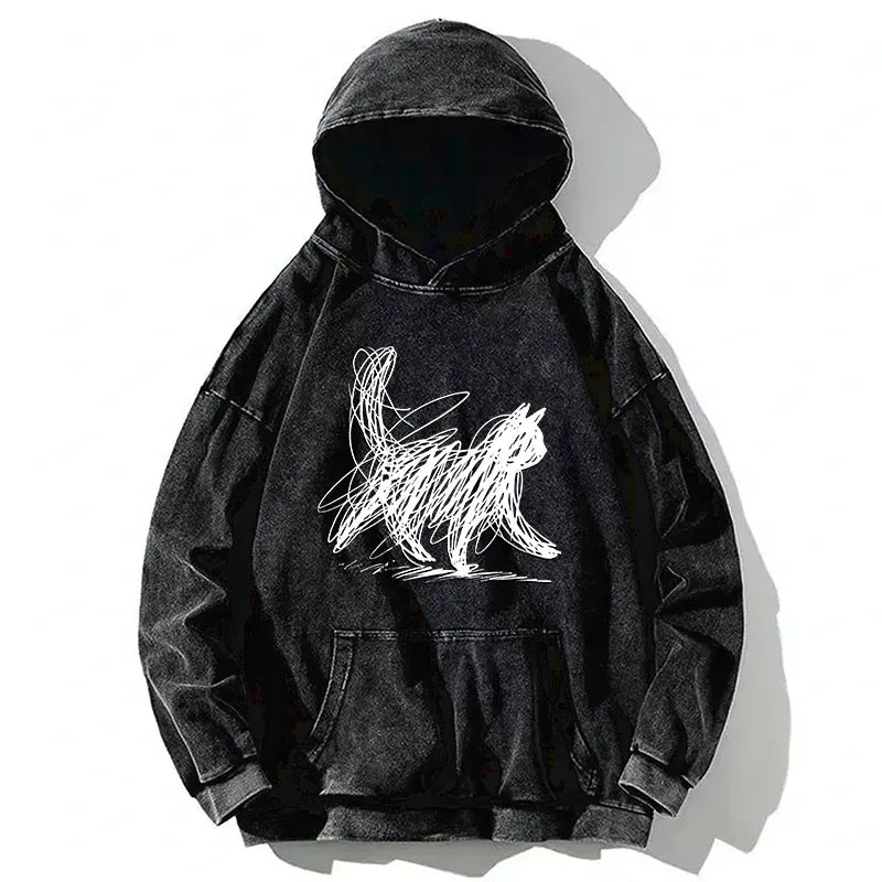 Japanese minimalist cat art hoodie