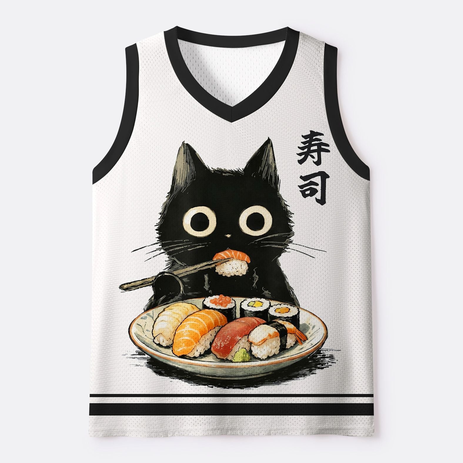 Kyoto-Lion Vintage Japanese Sushi Cat Mesh Tank Top
