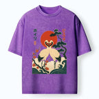 Kyoto-Lion Twin Red Cranes Long Life Art Washed T-Shirt