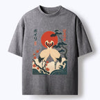 Kyoto-Lion Twin Red Cranes Long Life Art Washed T-Shirt
