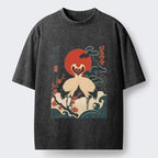 japanese red crane art washed t-shirt