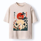 Kyoto-Lion Twin Red Cranes Long Life Art Washed T-Shirt