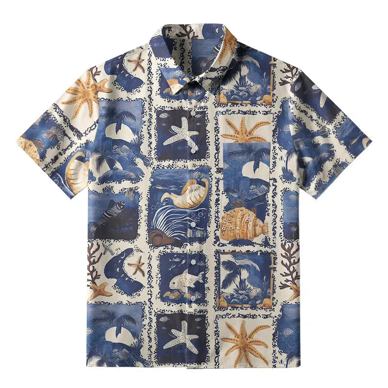 Japanese marine life button-up shirt for summer