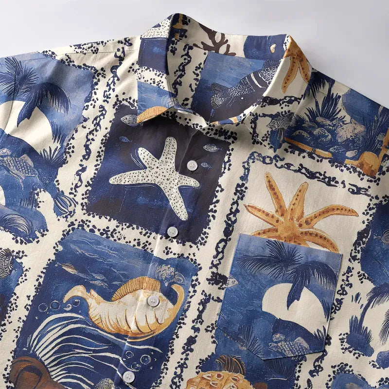 Ukiyo-e style button-up shirt on sale