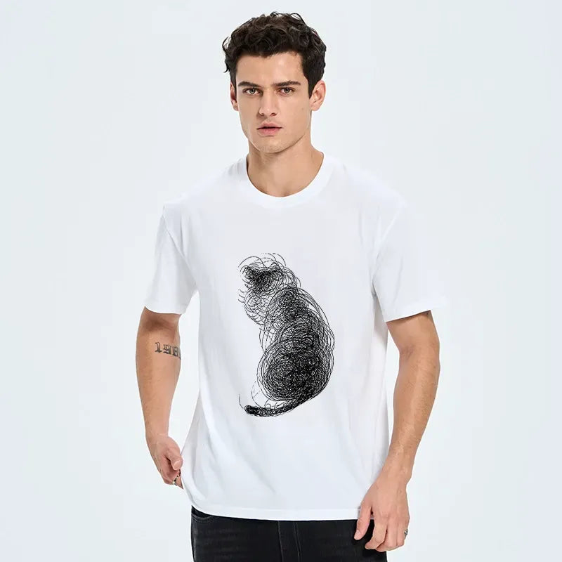 Kyoto-Lion Chaotic Line Art Of A Curled Cat Classic T-Shirt